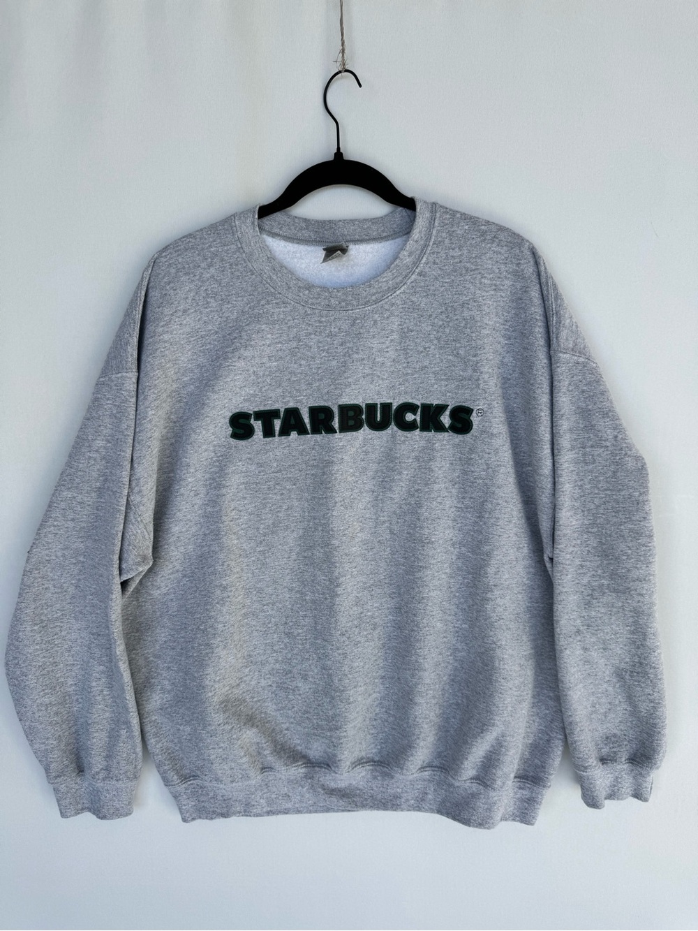 Gildan Gray Crewneck Sweatshirt with Dark Green Starbucks Logo